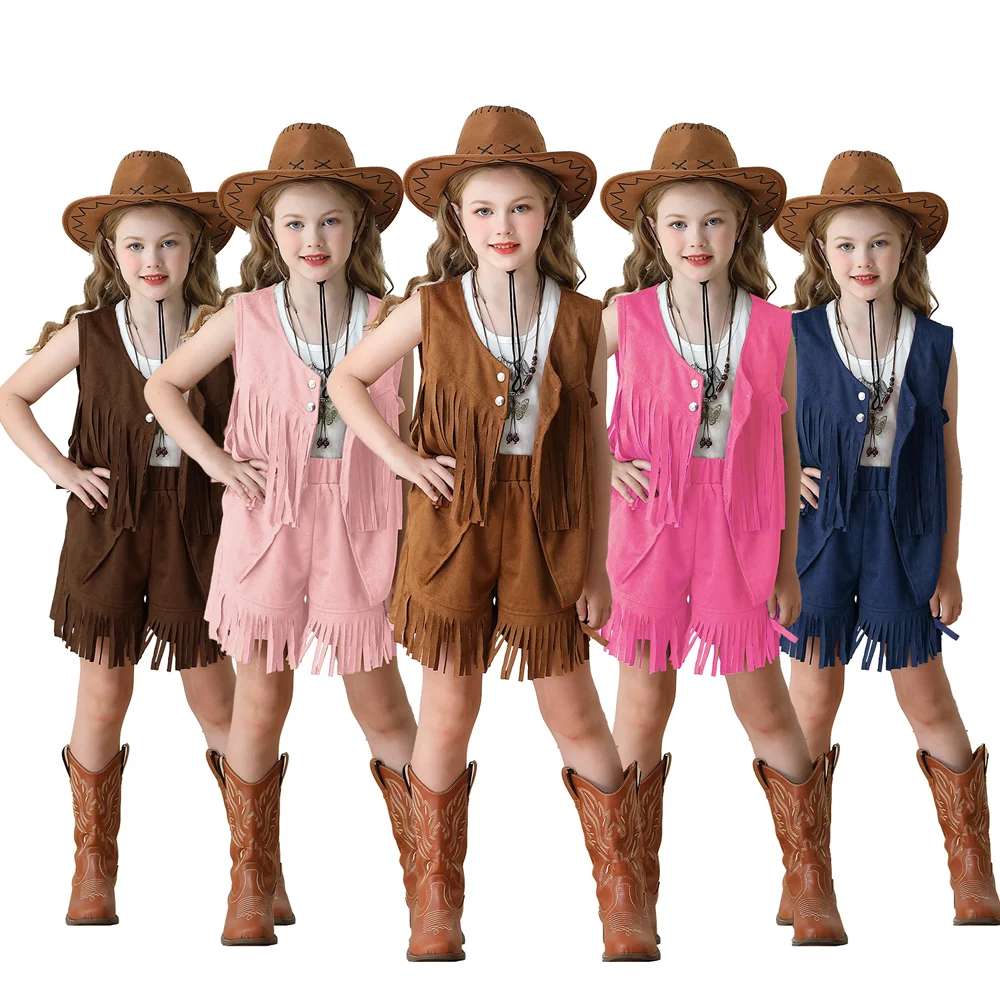 

Kids Cowboy Costume Set Fringe Theme Party Outfit for Girls Toddler Children Cosplay Halloween Carnival Children's Clothing