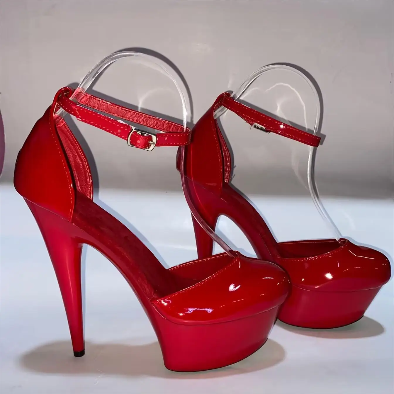 Zapatos de tacón alto de 15 cm para mujer, calzado de baile con cabeza redonda, de alta moda, para espectáculo de escenario, nuevos