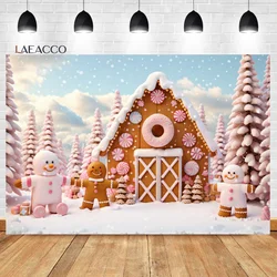 Laeacco Christmas Candy House Lollipop Background Winter Snowflake Forest Snowman Kids Birthday Portrait Photography Backdrop