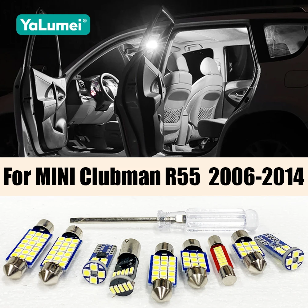 Für MINI Clubman R55 2006-2014 14-teiliges LED-Innenbeleuchtungsset mit Leselampe, Schminkspiegel, Kofferraum-, Fußraum- und Handschuhfachbeleuchtung