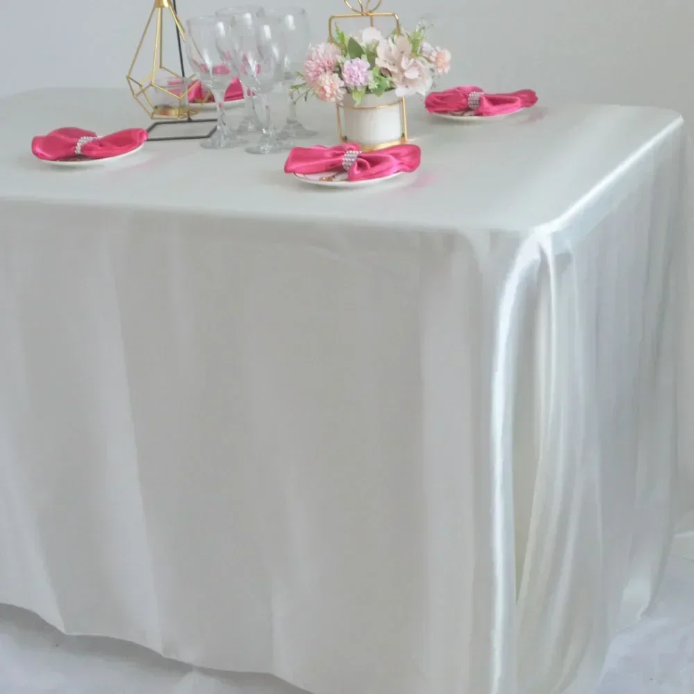 （White/Red/Pink) 145x180cm Satin Tablecloth Overlays For Wedding Mariage Party Dercoration Christmas Birthday Dining Table Cover