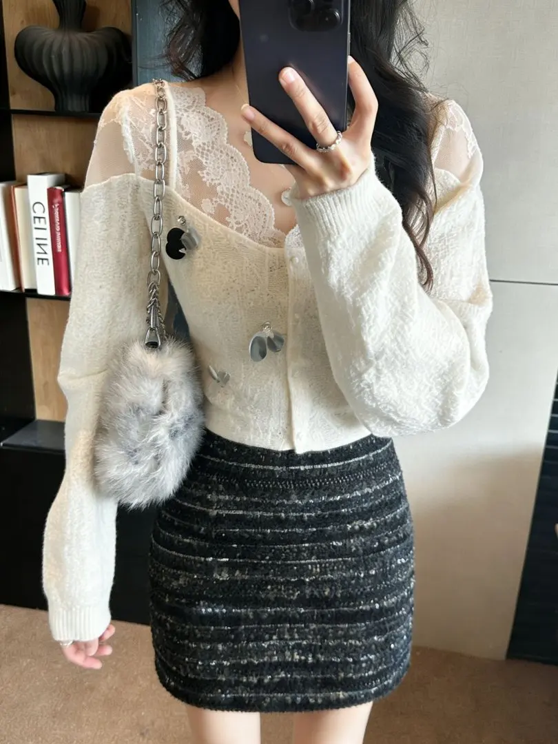 Minigonna corta con paillettes sexy retrò americana rossa per donna a vita alta autunno inverno chic gonne a tubino in tweed sottile da donna