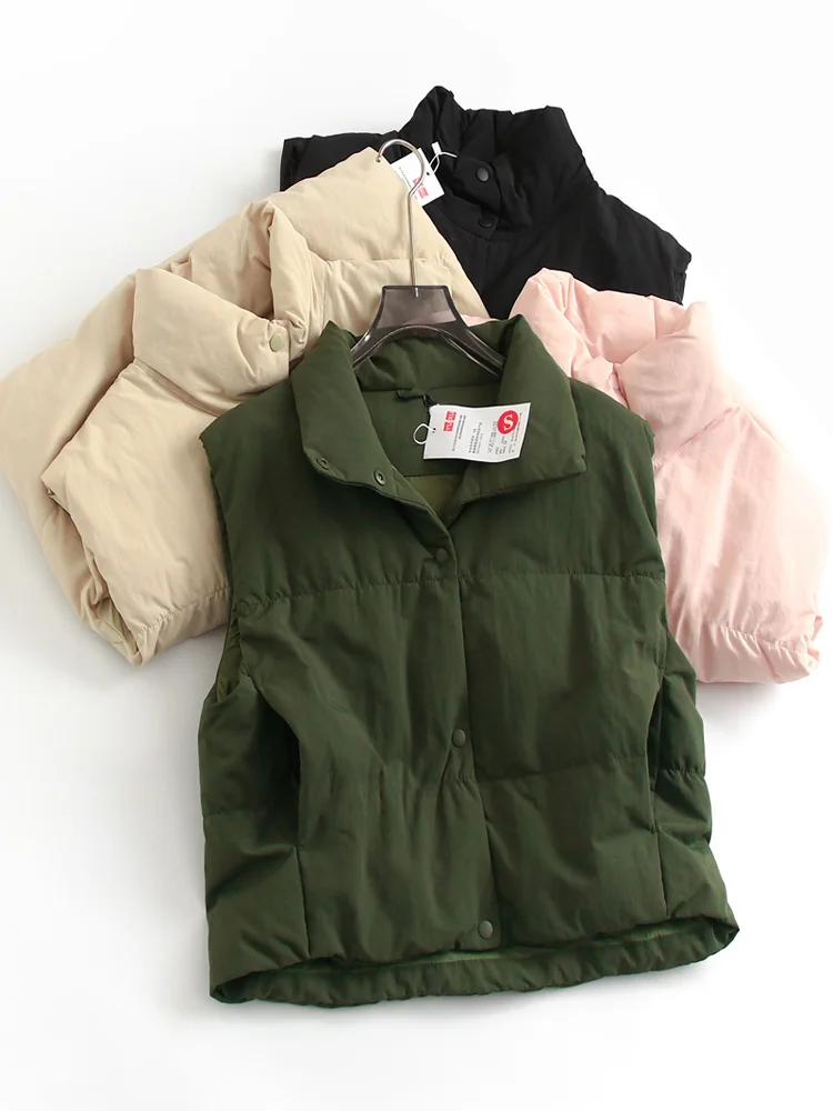 down Vest Short Puffy Neckline Duck Feather Sleeveless Outerwear Women's Fashion Thickened Winter Layering G377
