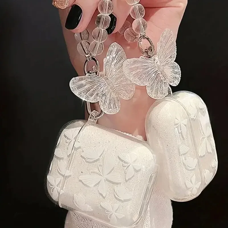 

Crystal Butterfly Pendant Bead Bracelet Earphone Case For Apple Airpods 1/2 /3 For Airpods Pro 2nd Earphone Case With Keychain