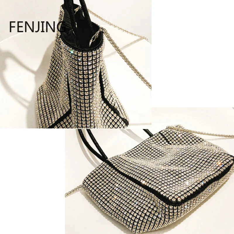 Rhinestones Clutch Bag Luxury Designer Handbag Diamond Handle Bucket Handbags Shiny Crystal Shoulder Bags Purses and Handbags