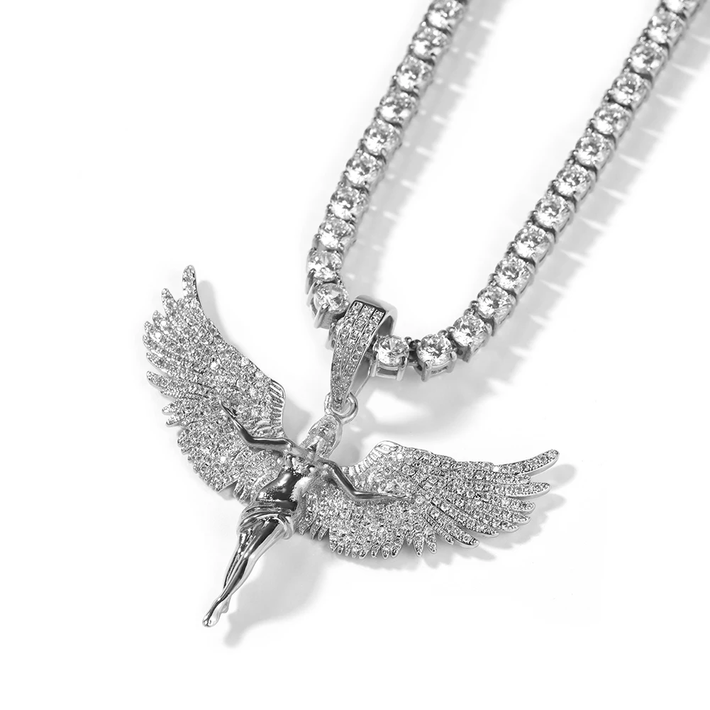 THE BLING KING Icy Angel Wing Pendant Necklace Micro Paved 5A Cubic Zircon Beautiful Goddess Charm Jewelry Accessories Best Gift