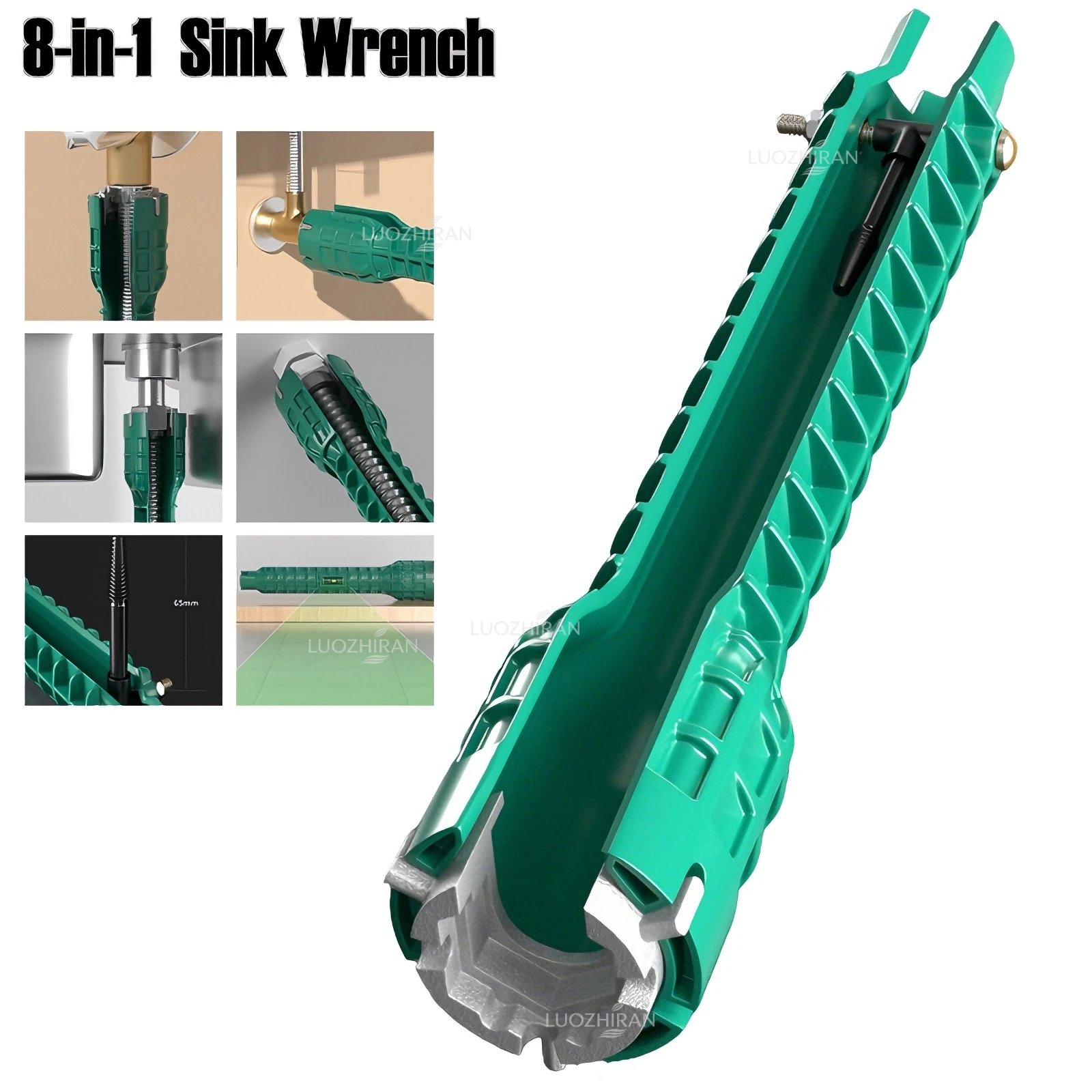8-in-1 Sink Wrench Plumbing Faucet Installer Hand Tool with Level Bubble Broken Screw Extractor for Bathroom Kitchen Repair