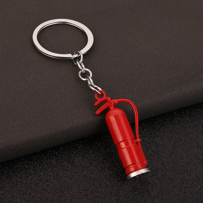 Creative Alloy Jewelry Keychain Mini Fire Extinguisher 3D Sticker Funny Car Key Pendant Novelty Hang