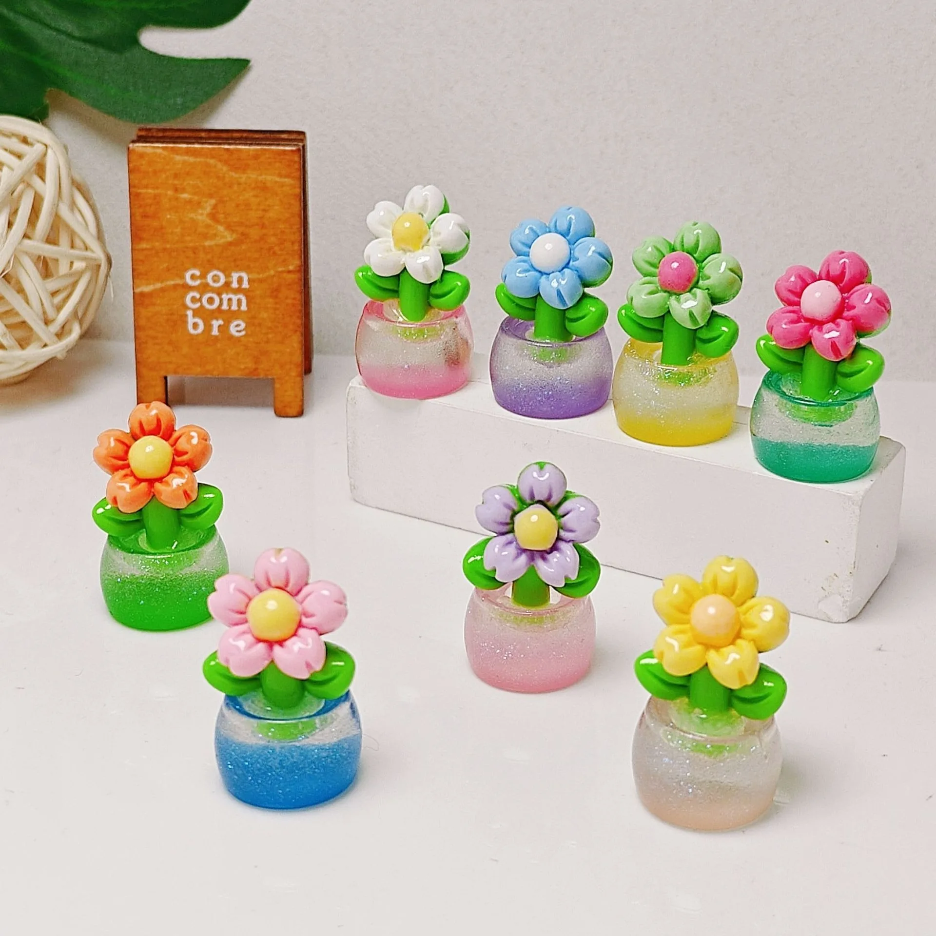 8PCS Mixed Glow in Dark Shimmer Flower Pot Resin Charms Mini Succulent Home Desk Decor DIY Craft Supplies