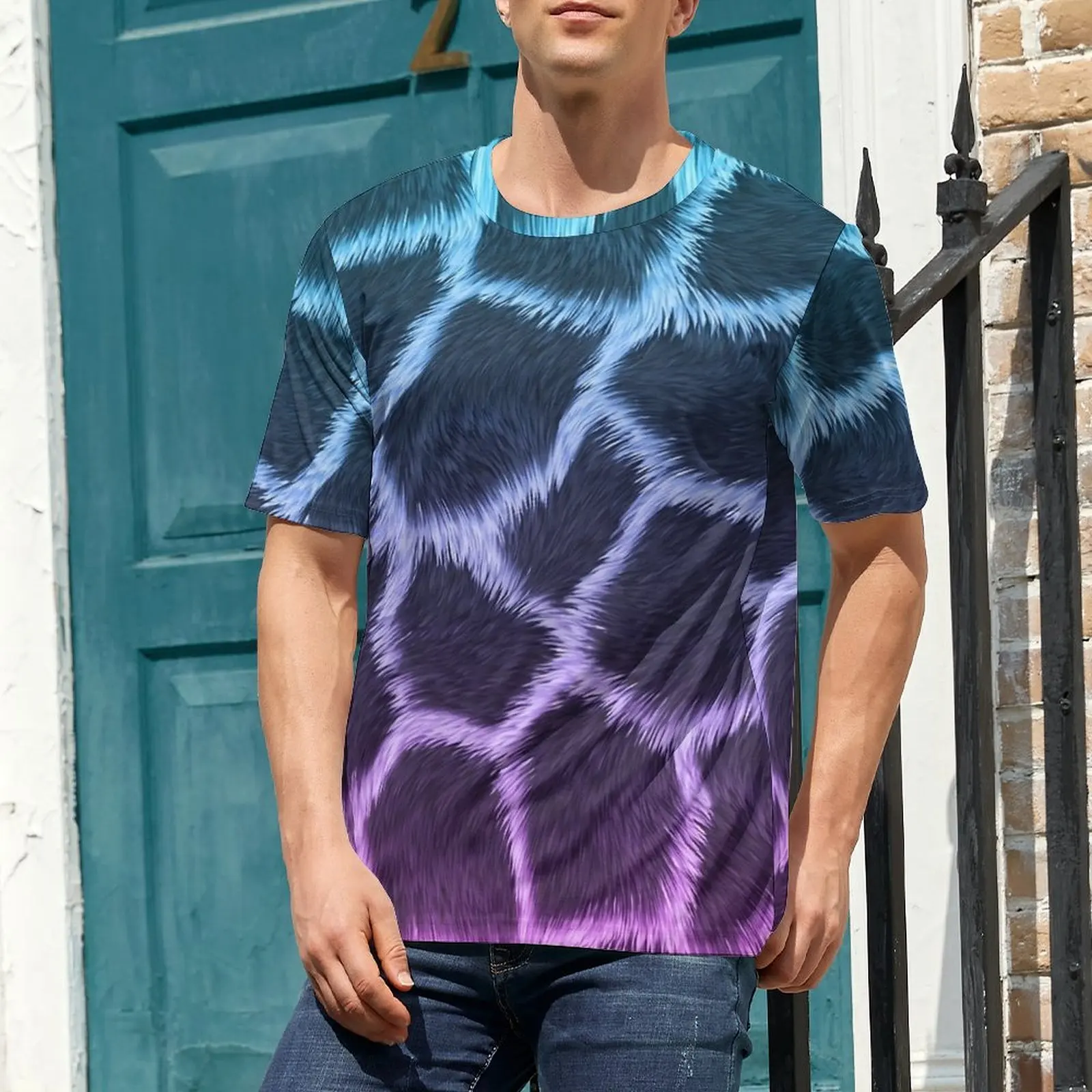 Blue Pink Giraffe T-Shirt Animal Print Harajuku T Shirts Couple Y2K Casual Tee Shirt Summer Short Sleeve Graphic Tops Large Size