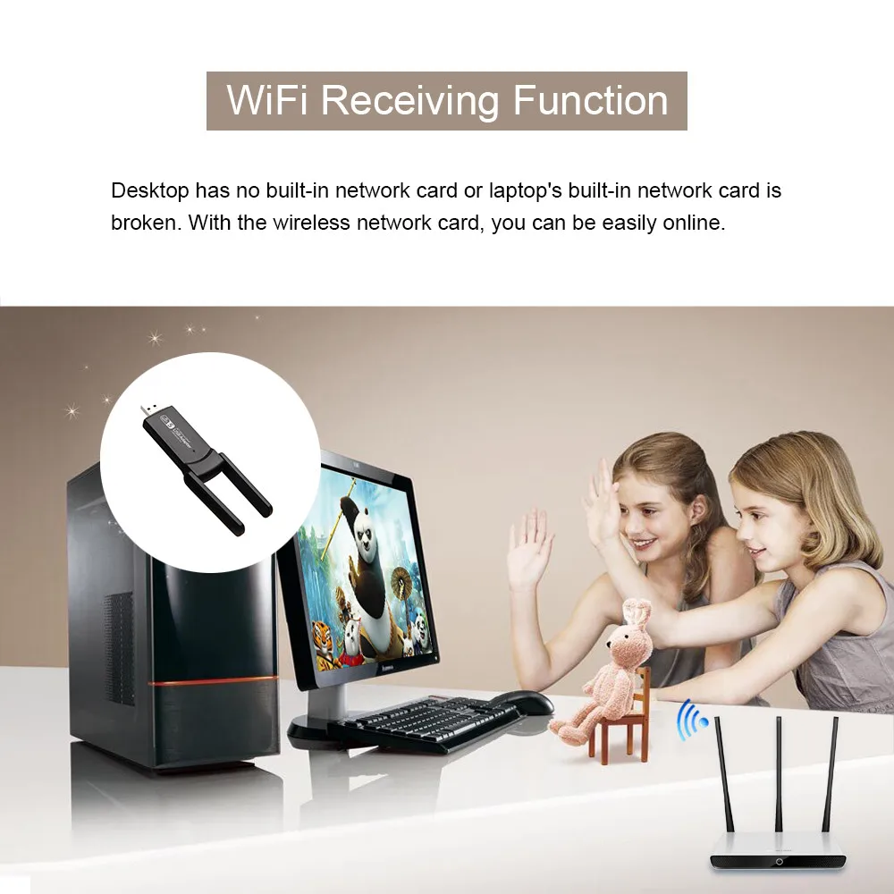 Adattatore Wi-Fi USB 1300Mbps Bluetooth 4.2 Dual Band 2.4G/5Ghz scheda di rete Wireless Ethernet Dongle WiFi per PC/Laptop Win 7/8/10