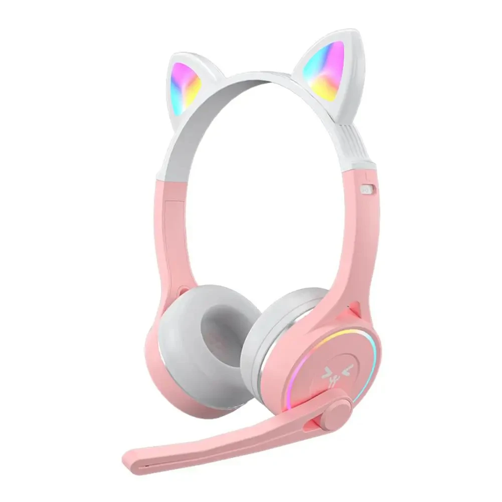 

Cute Cat Ears Headphones com LED piscando, compatível com Bluetooth, sem fio Stereo Music Headset com microfone, fone de ouvido