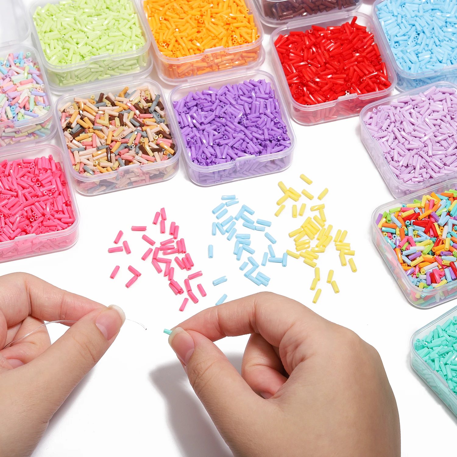 500pcs 6mm Colorful Glass Line Threaded Spiral Tube Shape Czech Seed Beads for DIY Bracelet Jewelry Handmade Making Accessories