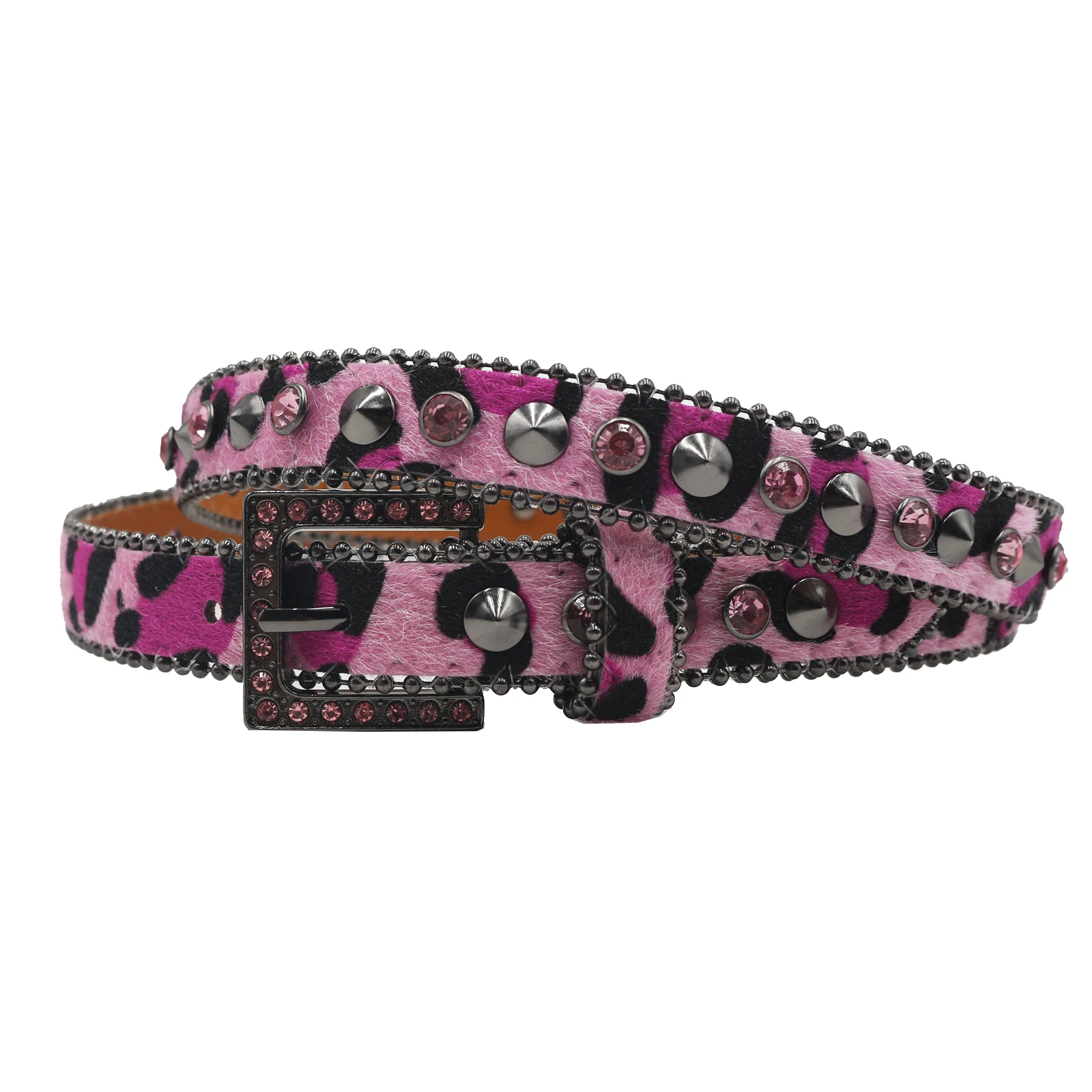 Fashion Women Belt With Shine Square Buckle Leopard Gothic Waist Belts Ladies Fashion Punk Rhinestone Waistband 2.3cm Wide