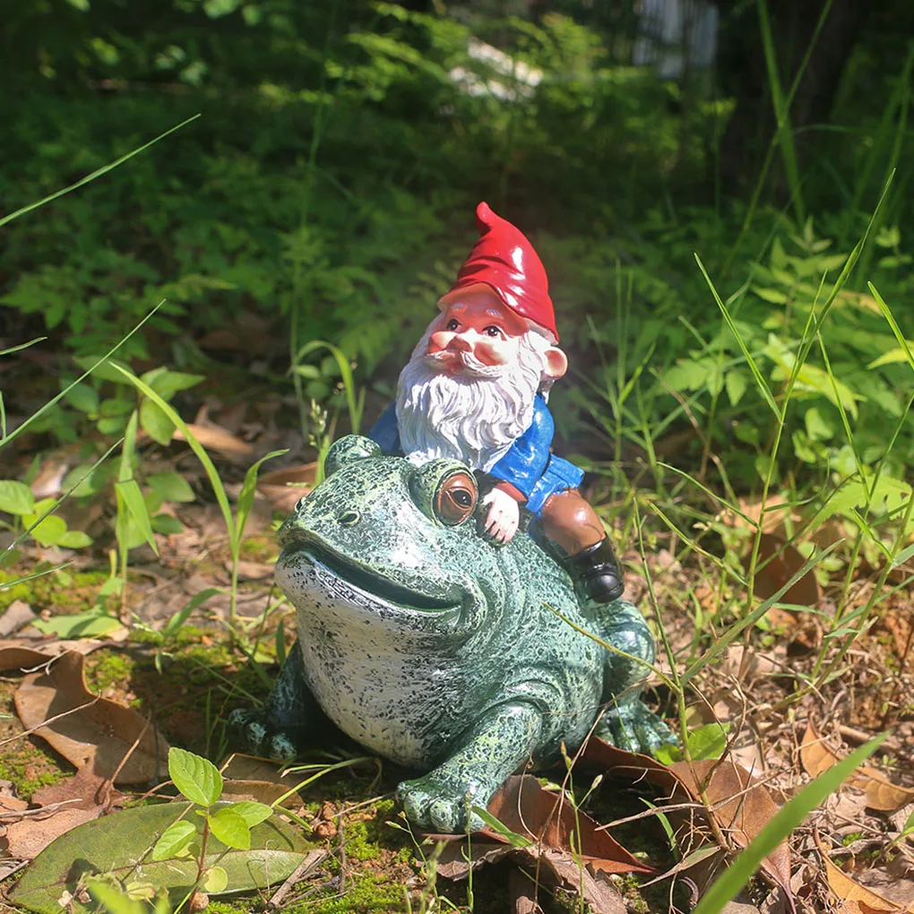 Dwarf Riding Frog Mini Gnomes Animal Hand-made Fairy Figurine Ornaments