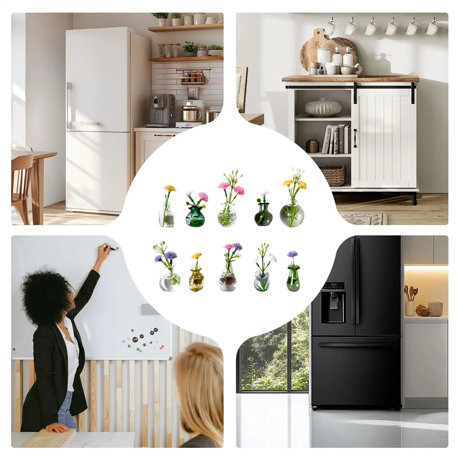Mini Vase Magnets 10 Pieces Glass Cute Decor Small Fridge Flower Vase Magnet For Kitchen Home Office Whiteboard Locker