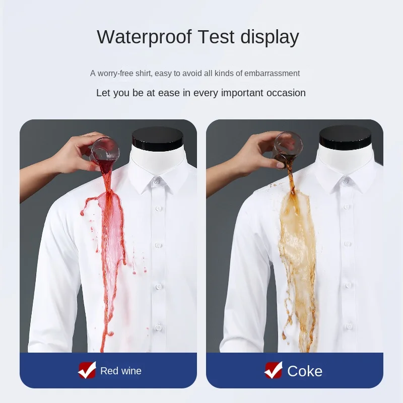 High-end Seamless Shirt Men's Long-sleeved Solid Color Comfortable Waterproof and Stain-proof Inner Men's Work Business Shirt