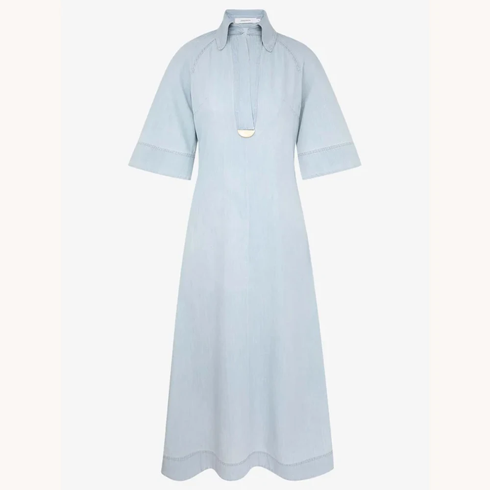 Op maat gemaakte elegante denim midi-jurk A-lijn avondjurken Gelegenheid Formeel Prachtige galajurken van hoge kwaliteit voor dames