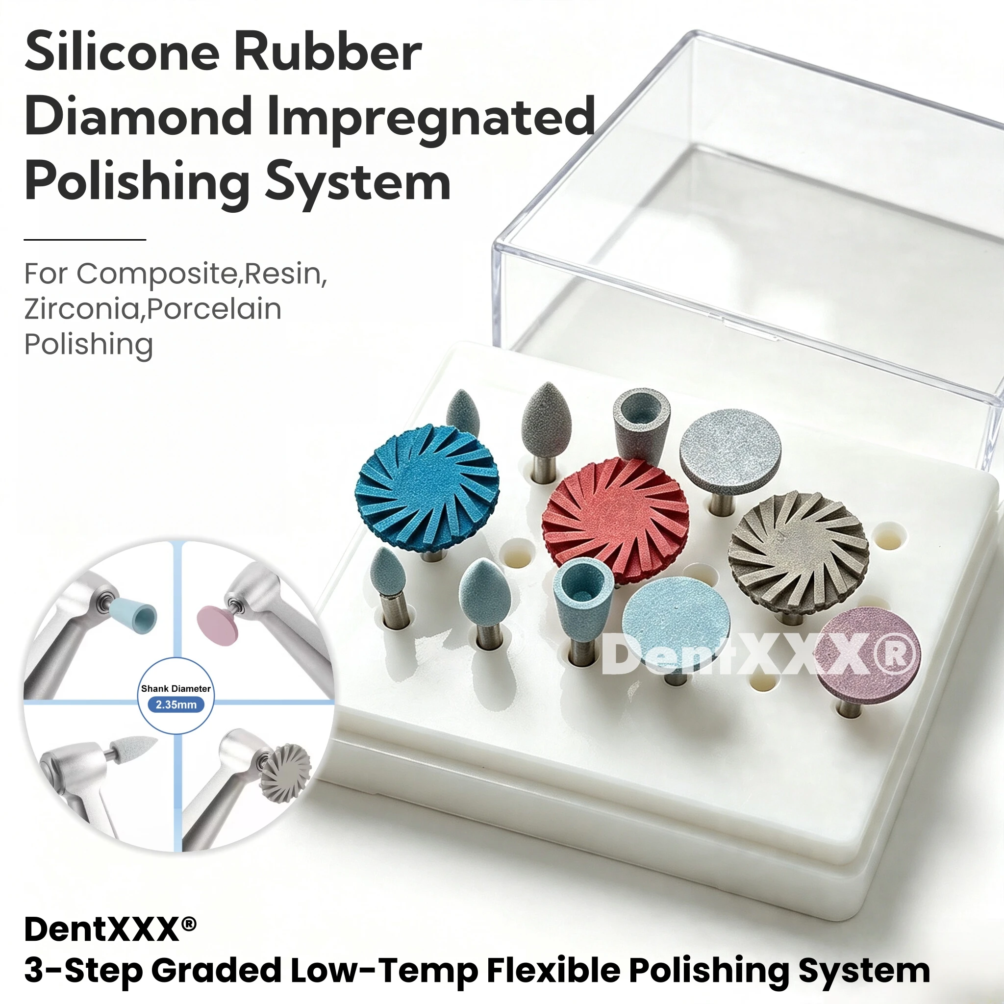 12pcs/box RA Handle Polishing Combo Set, 9 Silicone Rubber Grinding Heads ＆ 3 Cyclone Wheels, Coarse/Fine/Mirror Polishing