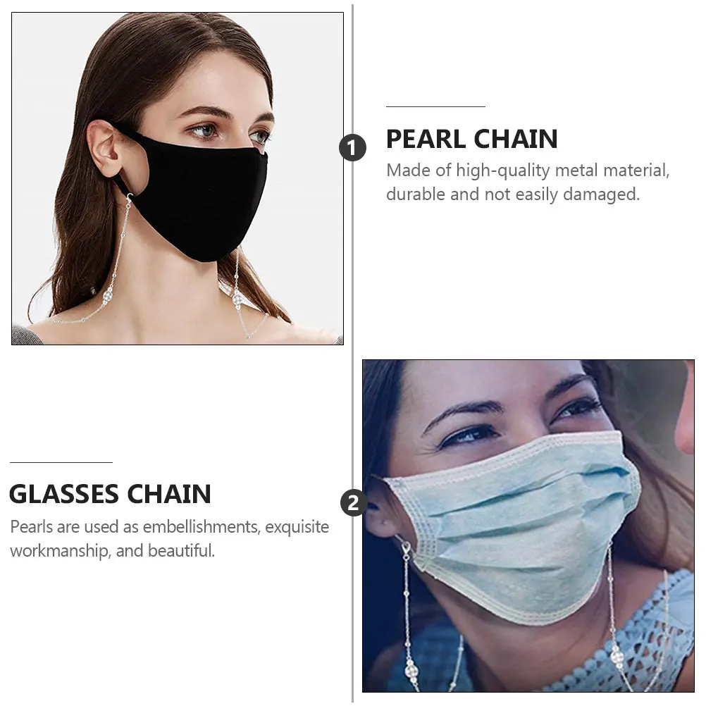 Mask Holding Chain Pearl Necklace Silver Durable Metal Anti-Lost Function Gift Relatives Friends Exquisite Craftsmanship