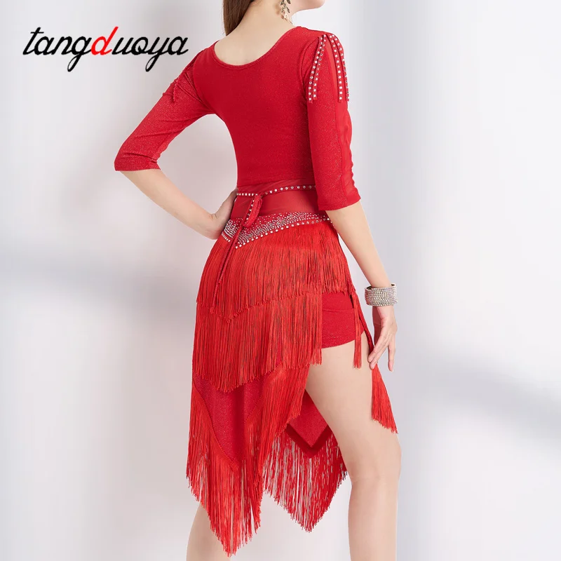 Latin Dance Clothes For Women Rhinestone Fringe Dress Professional Rumba Practice Clothing Ballroom Dance Competition Dress