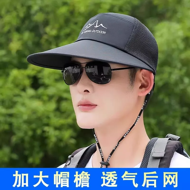 Men 100% Cotton Wide Brim Sun Hat Breathable Mesh Adjustable Summer Uv Protection Cap For Hiking Cycling Climbing Fishing Outdoo