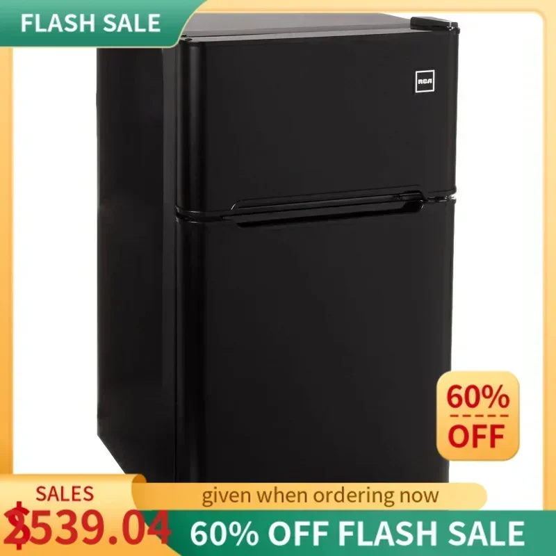 QWRCA - 2-Door - Compact Refrigerator/Freezer - Reversible Doors - Adjustable Thermostat - 3.2 Cu. Ft. -Black,