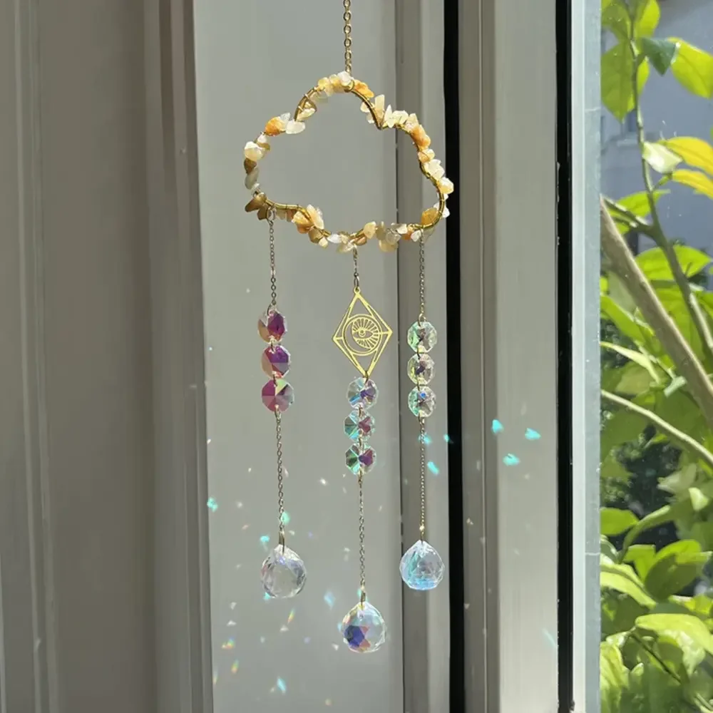 k9 Crystal Suncatcher Cloud Shape Pendant with Natural Stone Prism Rainbow Maker Sun Catcher Home Art Craft Hanging Outdoor Deco