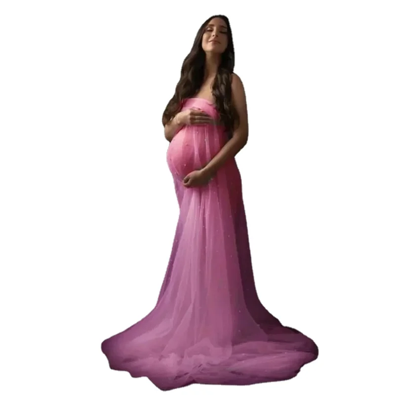Tulle Sexy Pearl Matternity Photography Props Dresses for Women Dress Pregnancy Photo Shoot Baby Showers Pregnancy Maxi GownLong