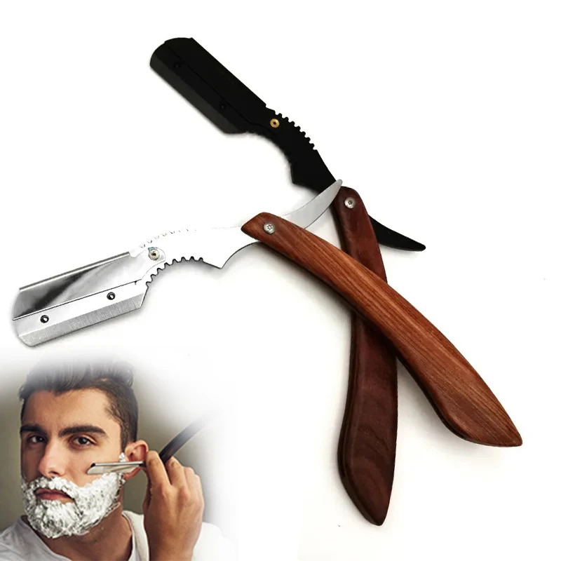 Barbeador de barbeiro para homens, facas de barbear manual, barba manual, cuidado facial, lâminas substituíveis, presente para homens