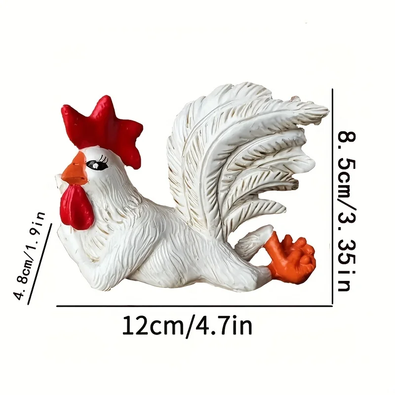 1pc White Big Tail Rooster Resin Statue, For Desktop Home Decoration Garden Yard Lawn Porch Balcony Patio Outdoor Decor