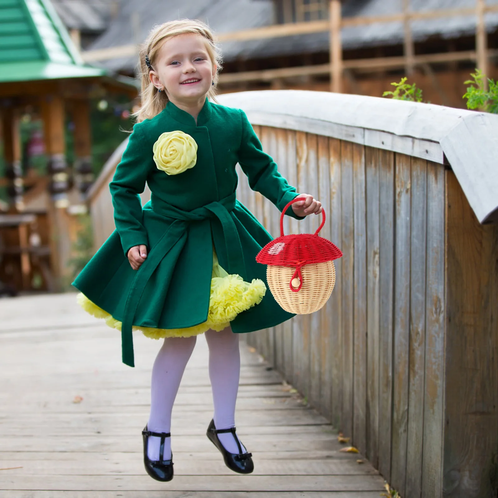 

Cute Tote Bag Mushroom Storage Basket Handbag Decor Messenger for Children Rattan