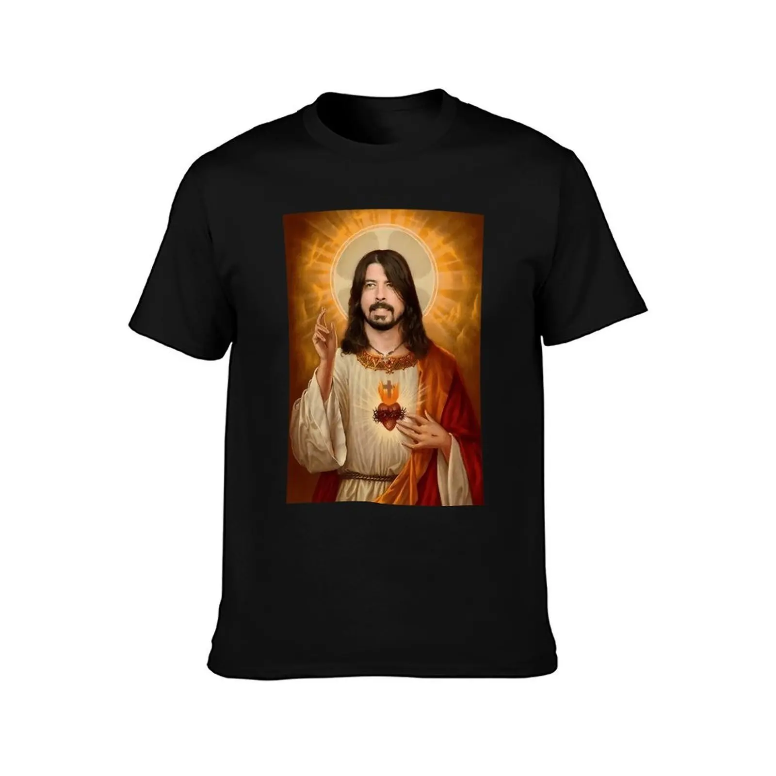 Dave Grohl Jesus T-Shirt, Summer Casual Cotton Tee, Oversized Streetwear Tops, Vintage Graphic Print, Loose Fit Short Sleeve