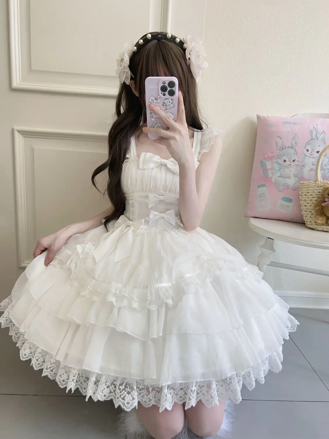 Oryginalny Projekt Nowa Letnia Sukienka Lolita Damska Słodka Kwiatowa Sukienka Ślubna Koronkowa Kokarda JSK Sukienka na Ramiączkach Czarno-Biała Księżniczka 2025