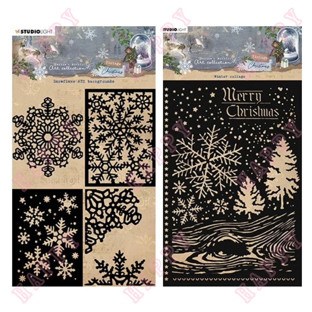 Vintage Christmas New Plastic Stencil Snowflake ATC Backgrounds Decoration Scrapbooking Embossing DIY Paper Craft Fairy Layering