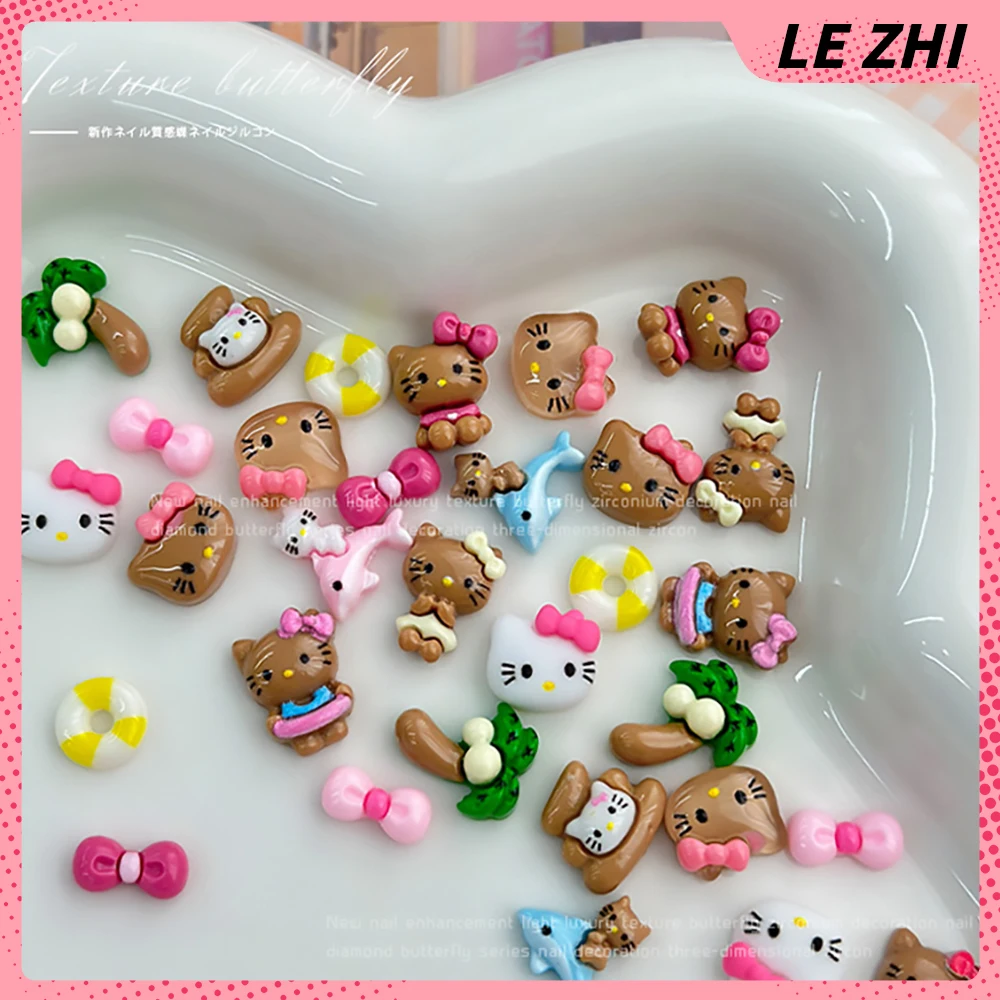 Accesorios de Arte de uñas Kawaii 20 piezas Hawaii HelloKitty, Círculo de natación 3D, diseño de delfín rosa, dibujos animados, decoración de uñas