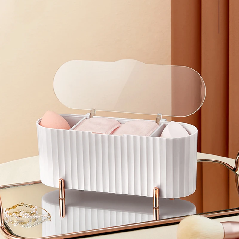 

Dustproof cosmetic cotton storage box with cover Cotton swab makeup remover cotton Beauty egg desktop lattice finishing box