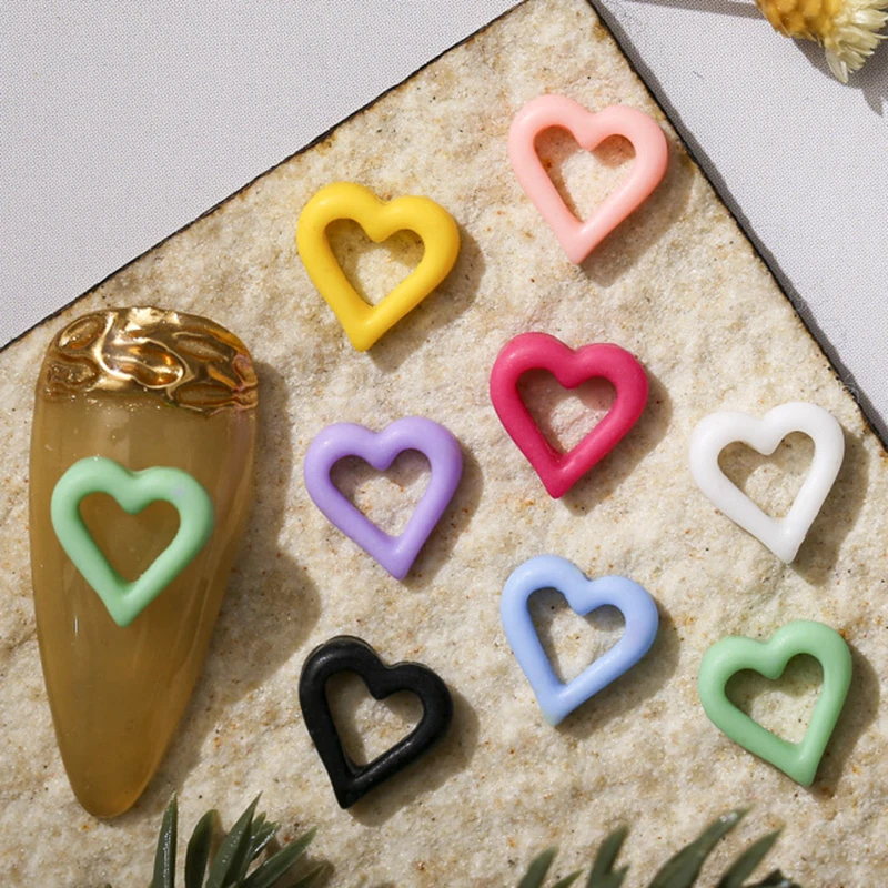 50PCS 8MM 3D Hollow Love Heart Nail Art Charms Frame Accessories Parts For Manicure Decor Nails Decoration Supplies Material