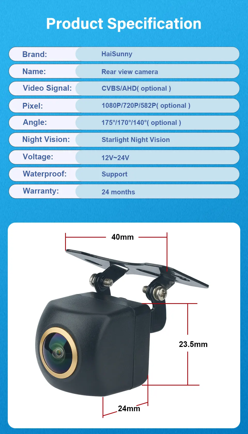 170 ° Fisheye Objektiv Sony Full HD AHD 1080P CVBS Nachtsicht Wasserdichte Fahrzeug Rückansicht Rückfahrkamera Auto Kamera – Detail 11