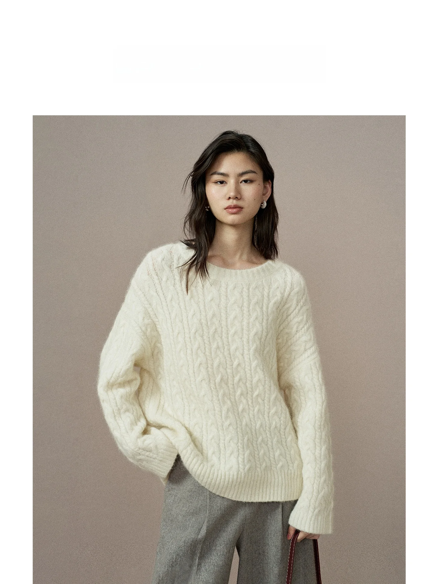 

Свободный вязаный свитер с круглым вырезом из шерсти альпаки, новый, теплый, утолщенный, повседневный, женский, модный