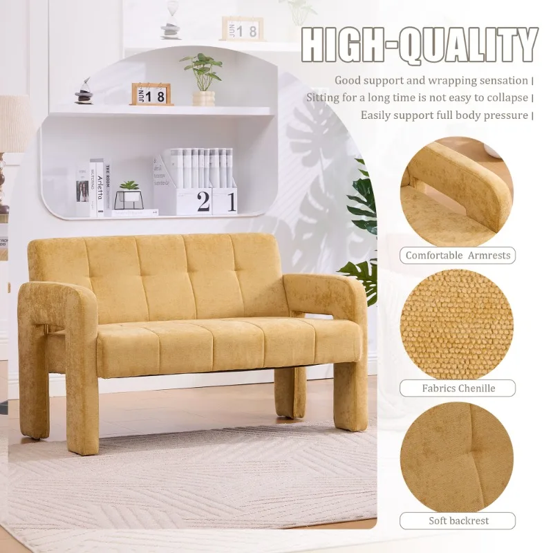 أريكة مخملية صفراء بمقعدين، أريكة منجدة حديثة مع خياطة مفصلة لغرفة المعيشة وغرفة النوم والأثاث المنزلي