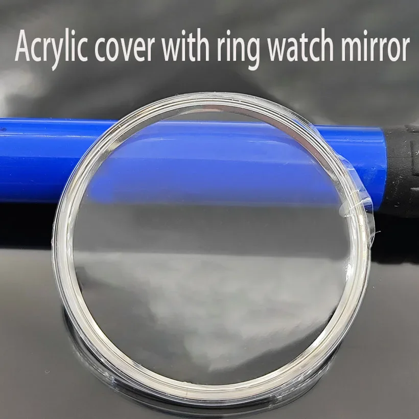 إكسسوارات الساعة خاتم ذهبي على شكل قوس دائري، خاتم فضي، غطاء مطاطي، مرآة ساعة أكريليك، مقاس 21-35 ملم مع عدسة ساعة حلقية