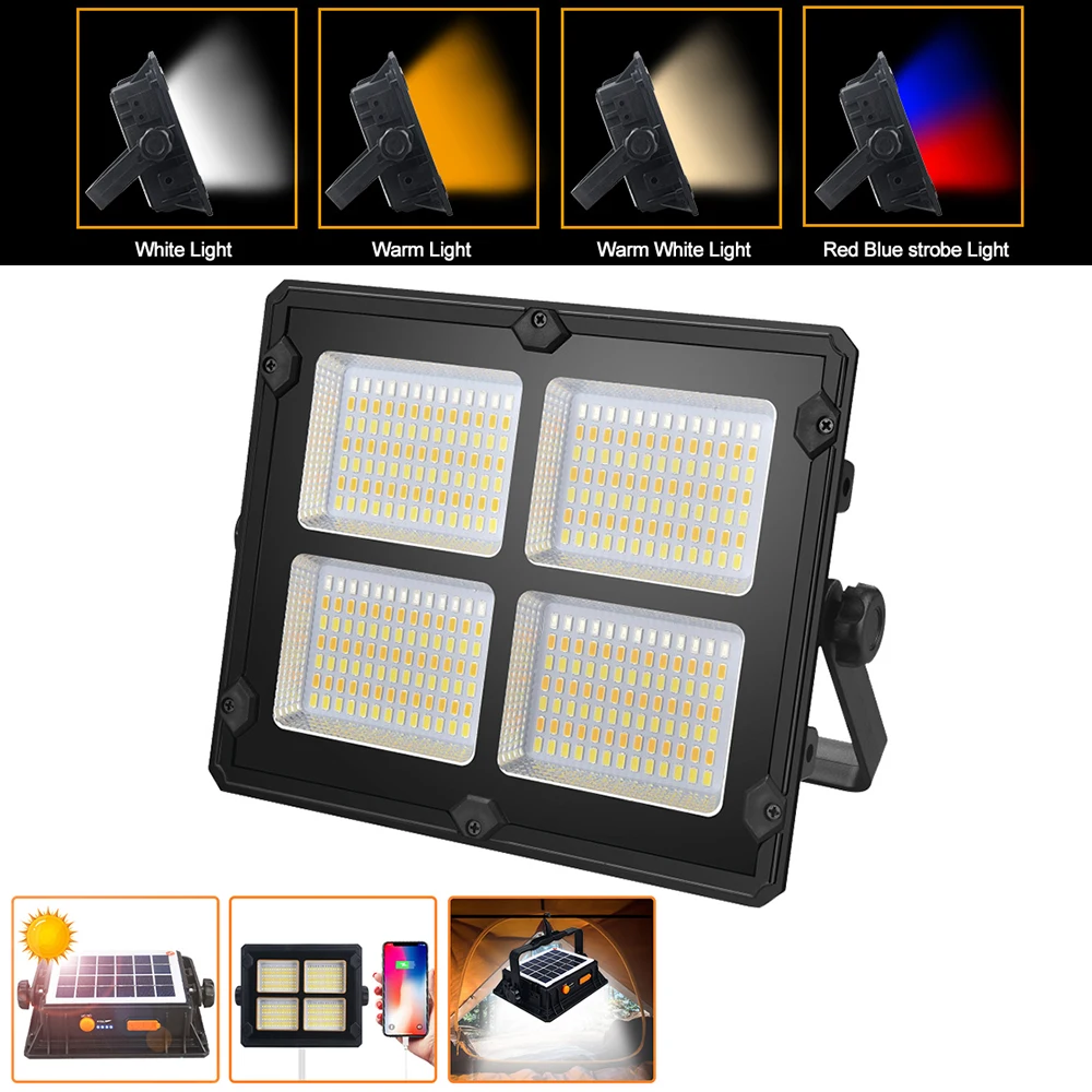 

Large Size Solar Power Flood Light Type-C Charging Work Light 4 Modes LED Spotlight Built-in 9600mAh Searchlight for Camping