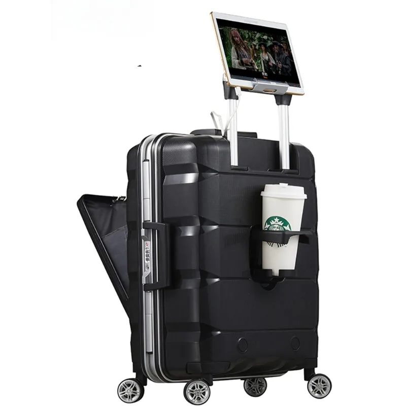 Multifunctional open trunk, small 20 inch business travel boarding case, aluminum frame, pull rod box