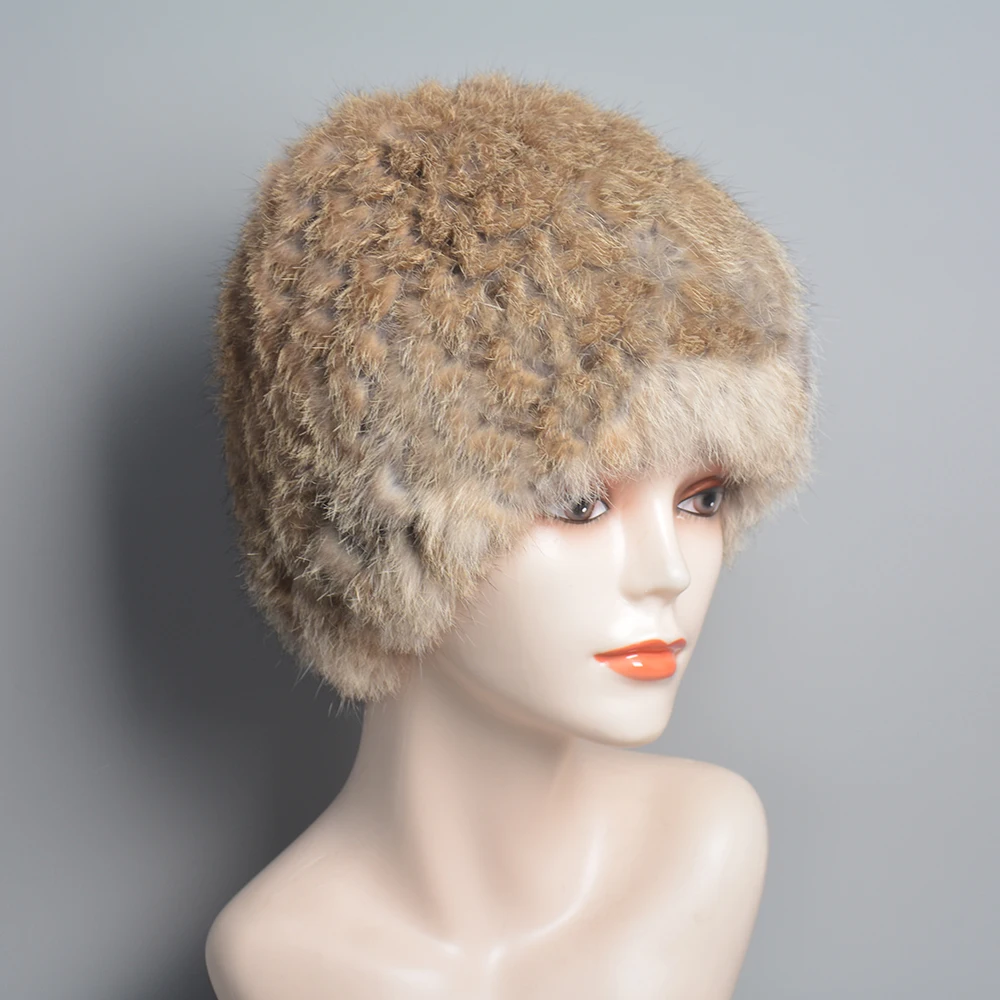 2024 New Winter Real Rabbit Fur Hat Hand Knitted Lady Warm Real Rabbit Fur Hats Russia Women Good Elastic Natural Rabbit Fur Cap