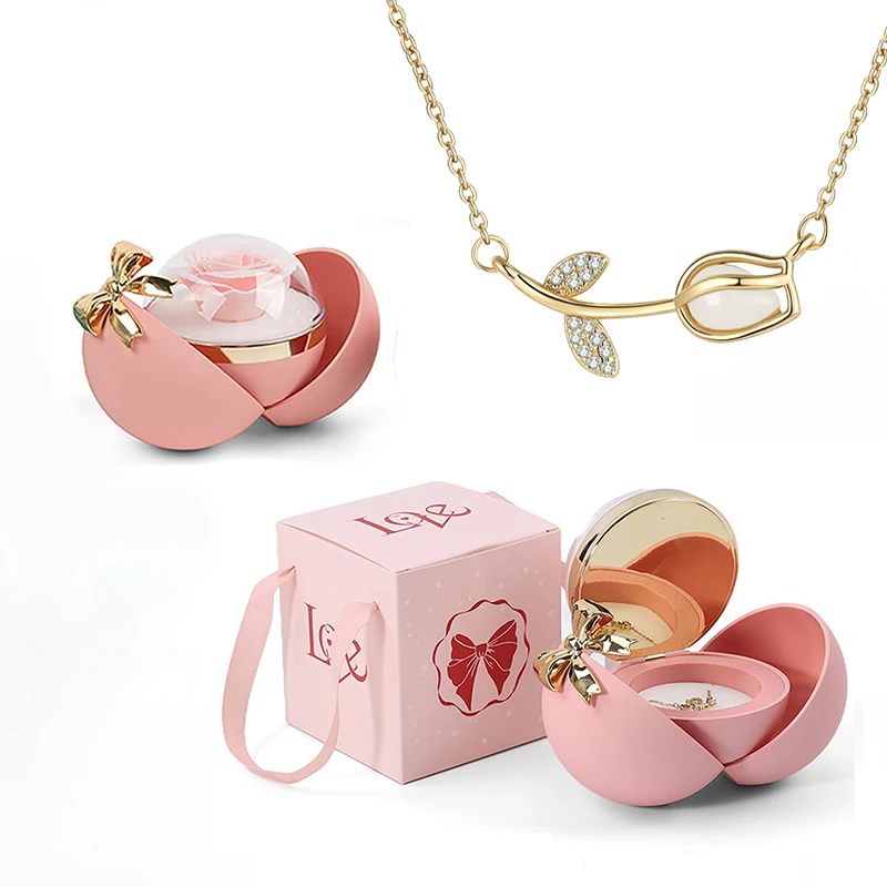 

Flower Copper Necklace Pendant With Bowknot Globular Gift Box Suitable Give Girl Friend Birthday And Mother Surprise
