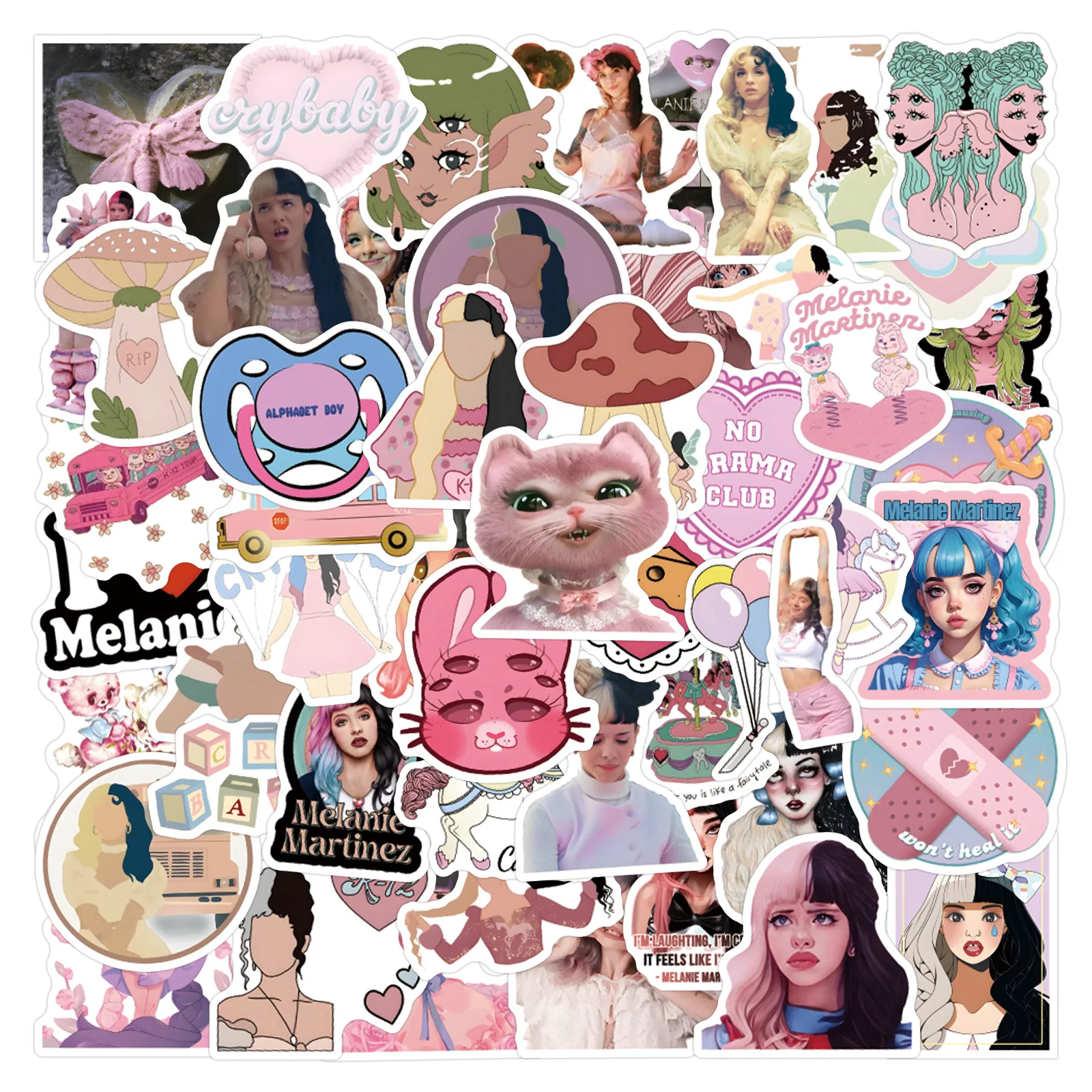 

60pcs Melanie Martinez Singers Stickers DIY Decals Album Suitcase Scrapbook Phone Guitar Fridge Car Sticker Decoration Toy Gifts