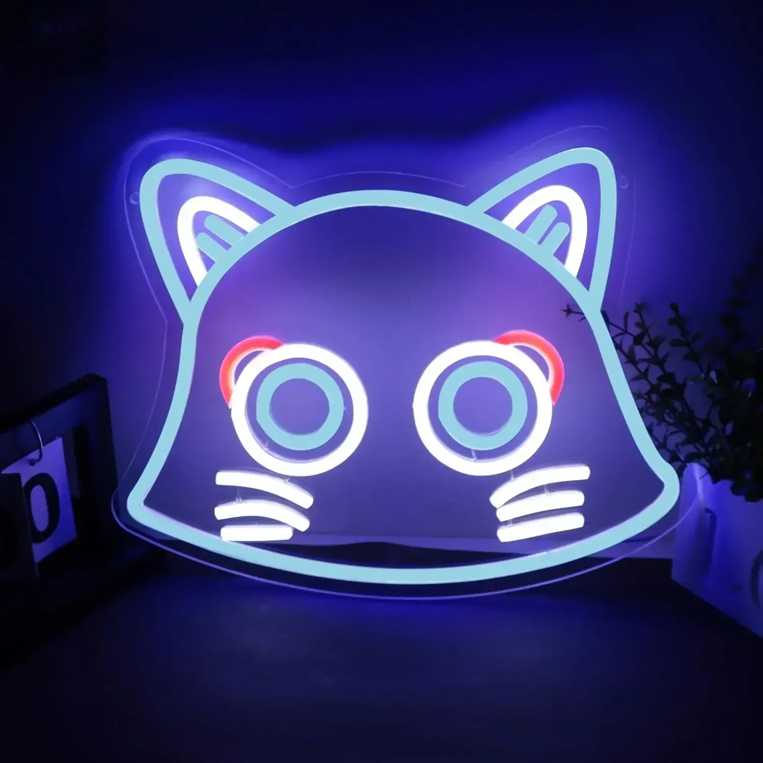 Cute Cat Face Neon Sign LED Wall Art USB Powered Glow Lamp Kitty Theme Decor Bedroom Kidsroom Cafe Party Aesthetic Hanging Light