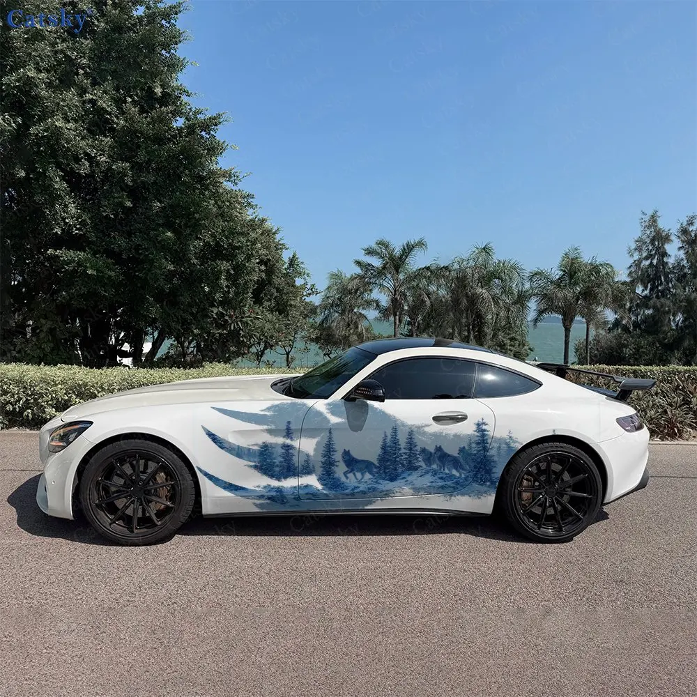 

2pcs Wolves And Snow Forest, Durable, Fade-resistant, Enhance Vehicle Aesthetics With Bold Artistic Design Car Vinyl Wraps