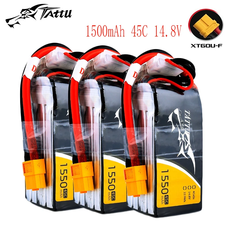 3PCS TATTU 14.8V 4S 1550mAh 75C LiPo Battery For RC Helicopter Quadcopter FPV Racing Drone Parts With XT60 Plug